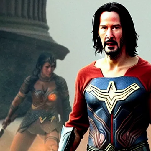 Prompt: keanu reeves played as wonderwoman