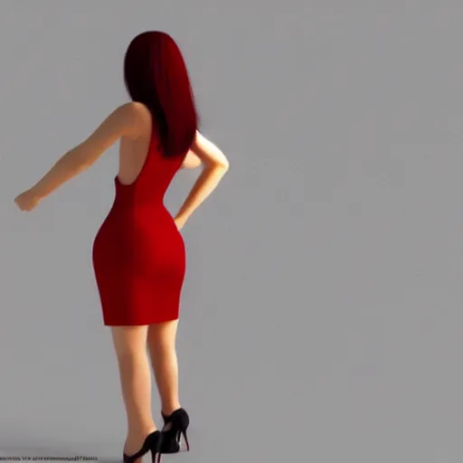 Prompt: woman, red short dress, black hair, octane render, by milo manara, 3 d render, red high heels