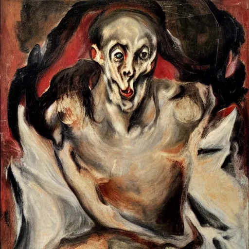 Image similar to El Greco, portrait of a demon, Cecily Brown