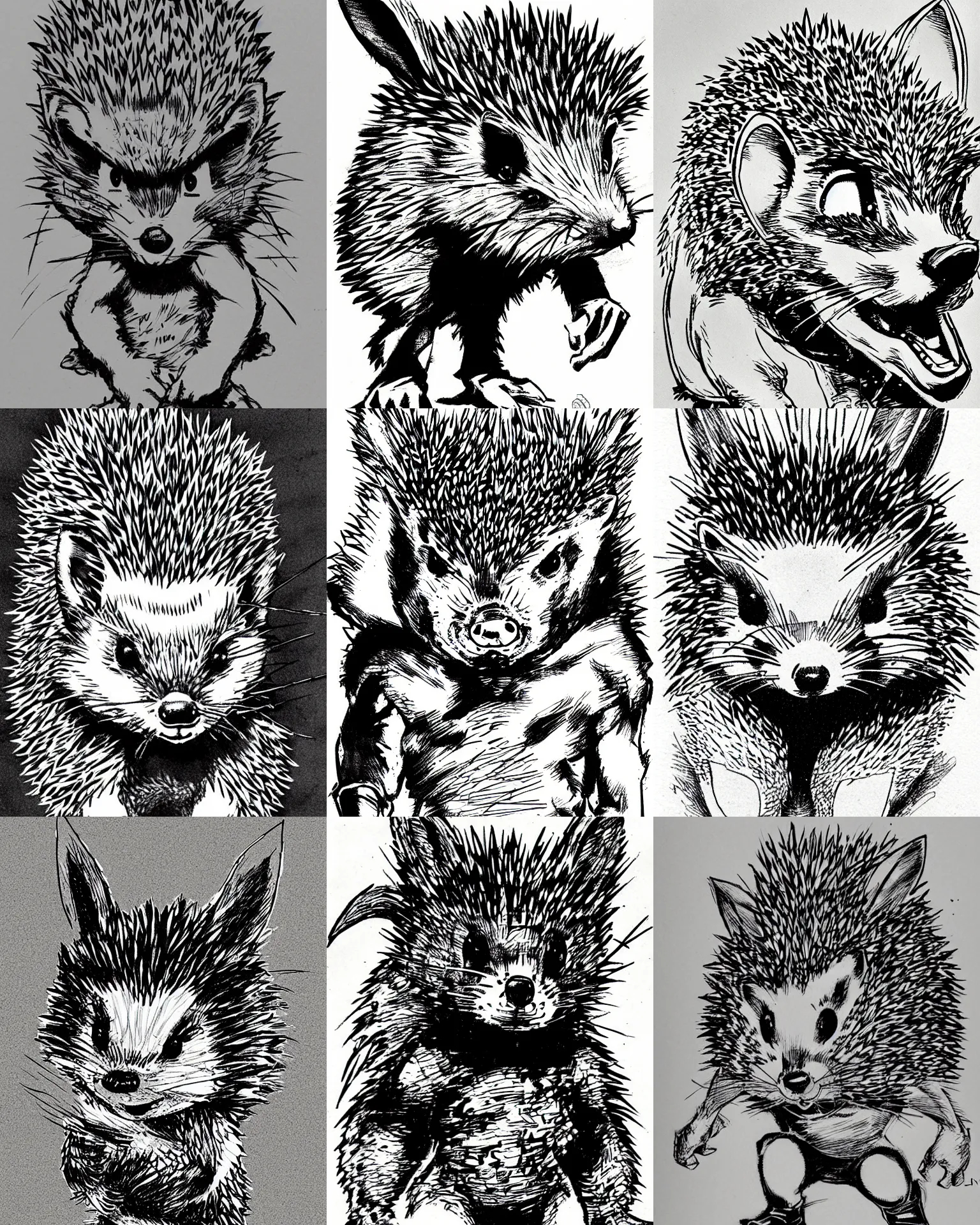 Prompt: hedgehog!!! jim lee!!! medium shot!! flat ink sketch by jim lee close up in the style of jim lee, frankenstein comic book rabbit animal by jim lee