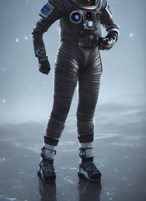 Prompt: a beautiful female astronaut wearing a detailed dark glass medieval spacesuit anthem armor, fantasy, concept character art, hyper realistic, ultra detailed, octane render, 8 k, artstation