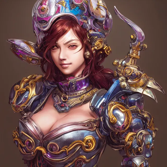 Prompt: studio portrait of lawful good colorful female holy mech paladin as absurdly beautiful, elegant, young sensual gravure idol, ultrafine hyperrealistic detailed face illustration by kim jung gi, intricate linework, sharp focus, bright colors, matte, octopath traveler, final fantasy, unreal engine highly rendered, global illumination, radiant light, intricate environment