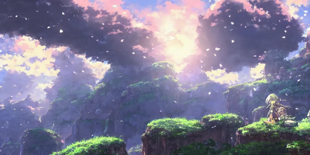 Image similar to made in abyss anime landscape art, anime key visual