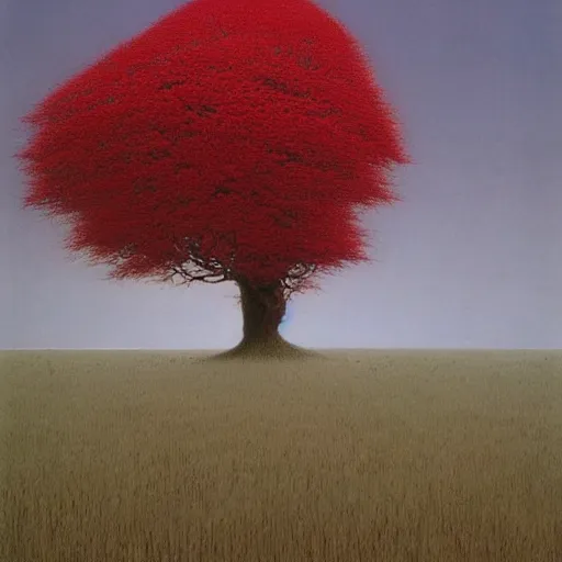 Prompt: white tree with red flowers made by zdzisław beksinski