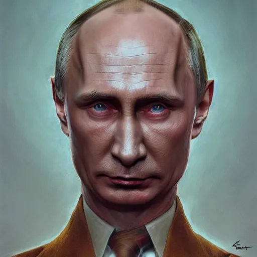 Image similar to portrait of vladimir putin, voldemort putin hybrid, putin face, vladimir putin anthropomorphic transformation, macabre, horror, by donato giancola and greg rutkowski and wayne barlow and zdzisław beksinski, realistic face, visible face, digital art