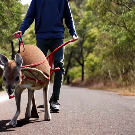 Image similar to Pete Davidson!!! walking a kangaroo, still from a 4k movie,