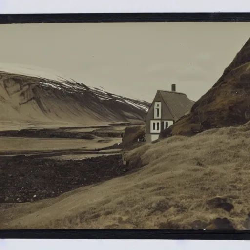 Prompt: a small icelandic village in the 1 8 0 0 s, wide shot, polaroid