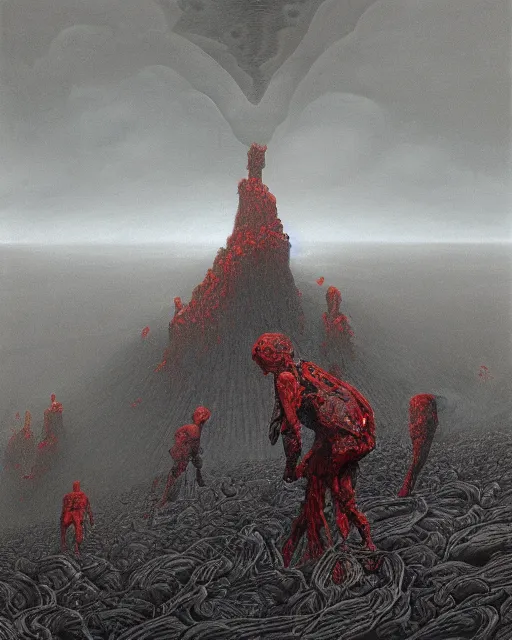 Image similar to a surreal, hellish, and maddening battlefield filled with a mountain made of robot corpses behind it in the style of zdzisław beksinski in the style of junji ito trending on artstation deviantart pinterest furaffinity detailed realistic hd 8 k high resolution