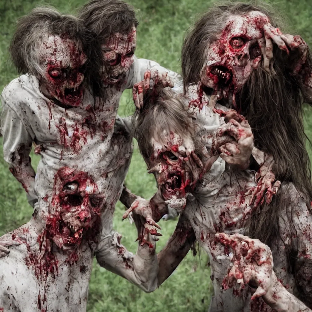 Prompt: zombie biting unaware human