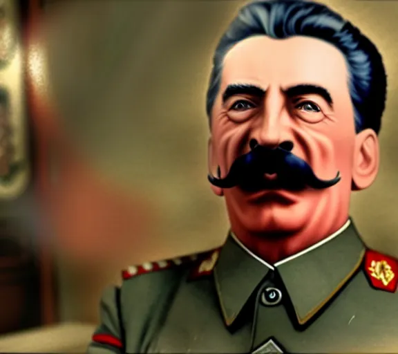 Image similar to photograph of Stalin making a silly face, 8k resolution, high detail, ULTRA REALISTIC VFX, reflections, cinematic shot