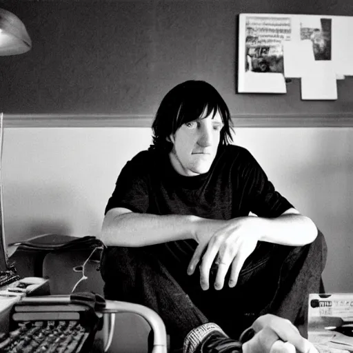 Prompt: elliott smith using a computer, ultra realistic, 8 k, photorealistic