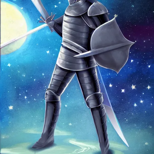 Prompt: knight, great sword with ray in the middle of the galaxy