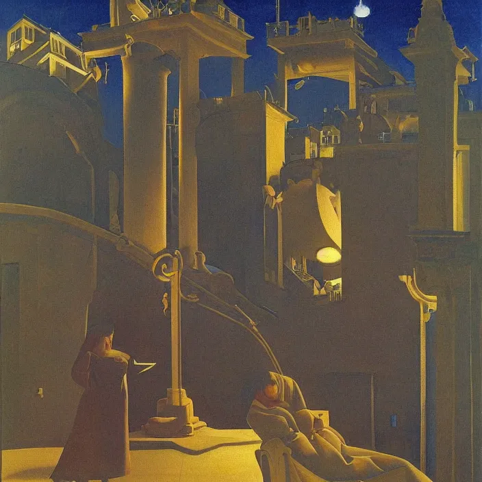 Image similar to obituary for a blue alchemist at dawn. painting by uccello paolo, agnes pelton, paul delvaux