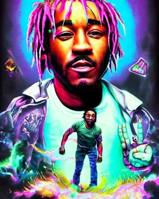 Image similar to lil uzi vert, airbrush, drew struzan illustration art, key art, movie poster