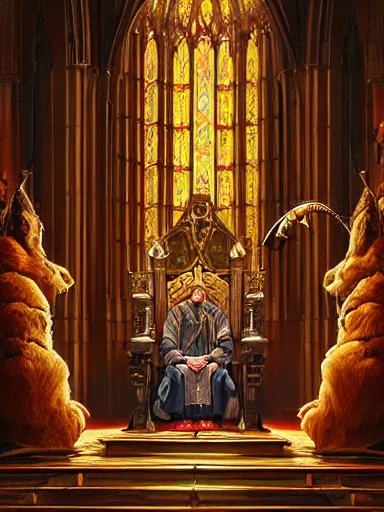 Image similar to the hierophant siting in his throne, talking to his cathedral congregation. intricate, elegant, highly detailed, digital painting, artstation, concept art, sharp focus, illustration, by justin gerard and artgerm, 8 k