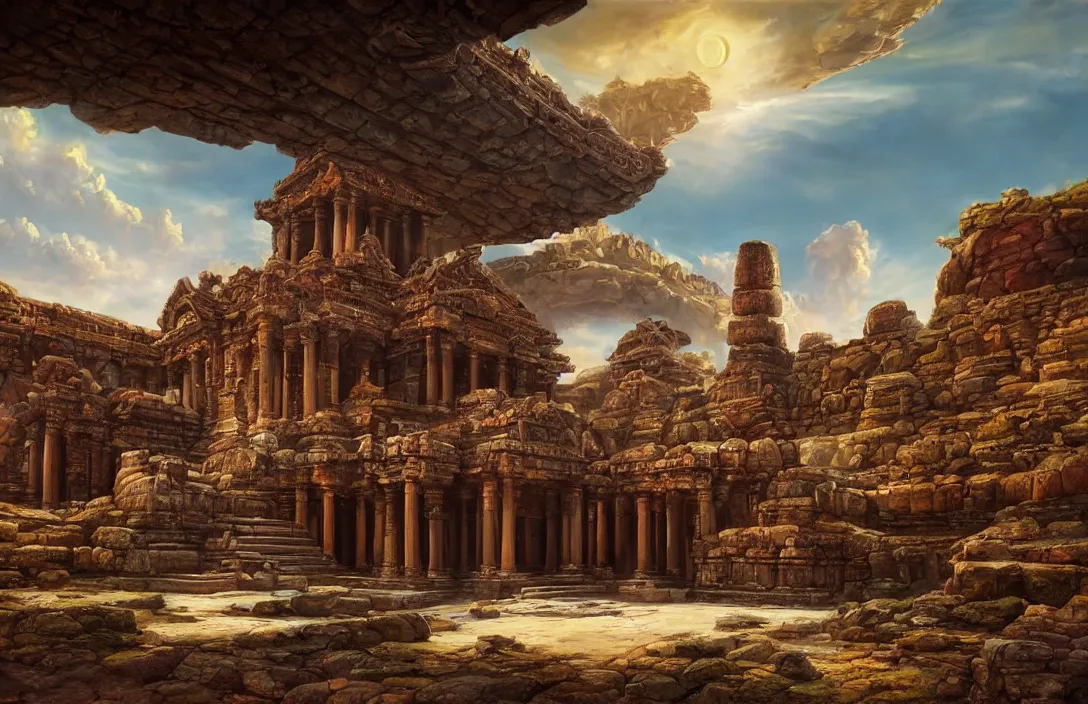 Prompt: a beautiful painting of a ancient temple on another world by chris moore | wide angle | unreal engine :. 3