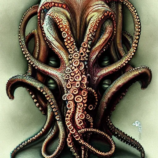 Prompt: octowoman, half woman, half octopus, lovecraftian horror!, surrealism, fantasy, intricate, elegant, highly detailed, digital painting, realistic shading, cinematic composition, hdr, photorealistic, 3 5 mm film, concept art, artstation, matte, sharp focus, illustration, art by keith thompson and christopher lane