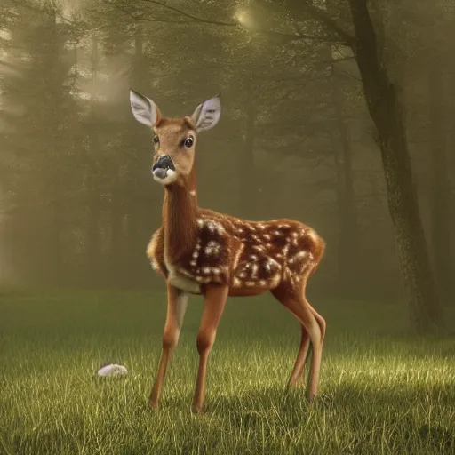 Image similar to hyperrealistic dslr film still of peter grohl disguised as baby deer, foal, stunning 8 k octane comprehensive 3 d render, inspired by istvan sandorfi & greg rutkowski & unreal engine, perfect symmetry, dim volumetric cinematic lighting, extremely hyper - detailed, incredibly real lifelike attributes & flesh texture, intricate, masterpiece, artstation, stunning