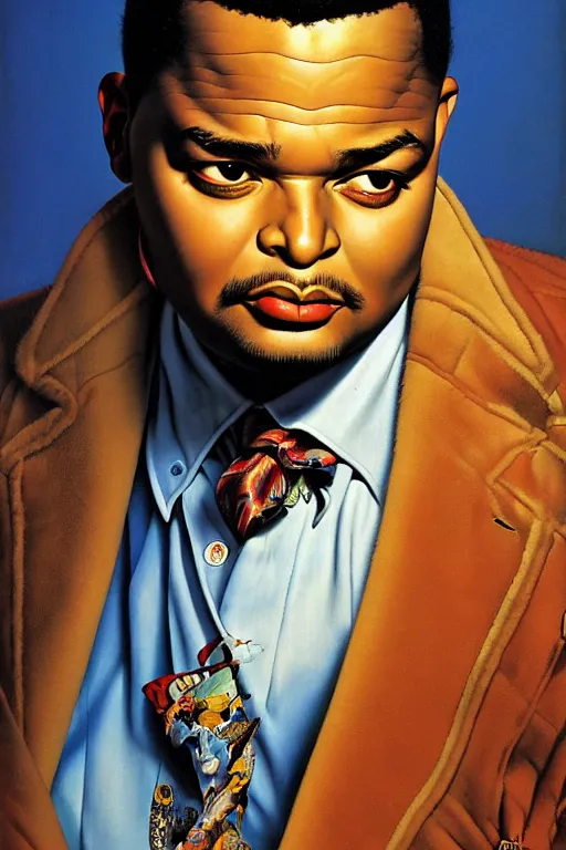 Image similar to bilal oliver nelson portrait by gil elvgren and norman rockwell and rob gonsalves and hajime sorayama, hyperrealistic, high detail, ultra detailed, highly detailed face, ruffled fabric