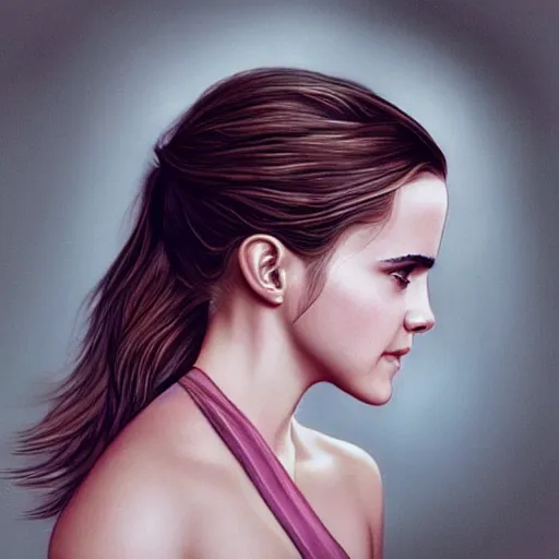 Image similar to emma watson playing with her hair, hyperrealistic, artgerm