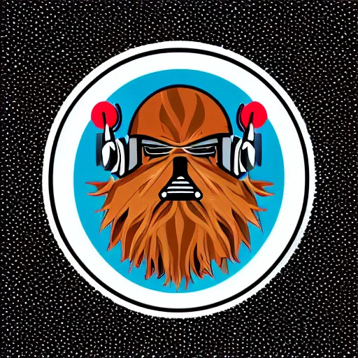 Image similar to a Star-Wars-Wookie, svg sticker, vector art, wearing headphones, jamming to music