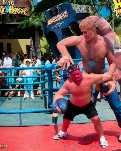 Image similar to michael rapaport in a yapapia indian strap match against hulk hogan at port aventura. photographic, photography