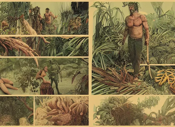 Image similar to risograph grainy drawing acupuncturists hardware store, andreas rocha, complimentary color palette, mark brooks, body covered in dead exotic vegetation, 1 9 8 0, krenz cushart, kodachrome, natural colors, comicbook spreadsheet,