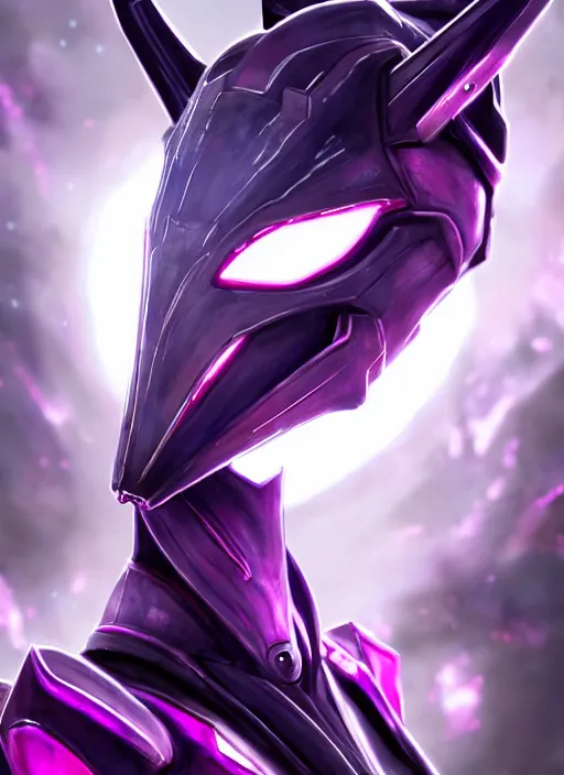 Image similar to cinematic close shot, galactic sized proportional stunning beautiful hot female warframe goddess, sleek robot mecha dragon head, metal ears, led purple eyes, smooth fuschia skin, smooth silver armor, floating in space, holding a galaxy, epic proportions, epic detail, furry art, dragon art, giantess art, warframe fanart, furaffinity, octane