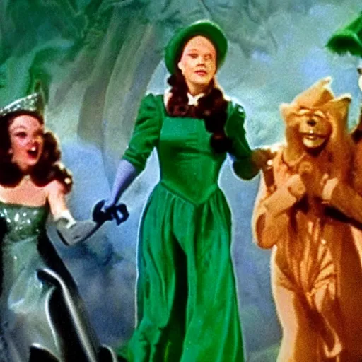 Image similar to emerald city from the wizard of oz being stormed by trump supporting winkies,