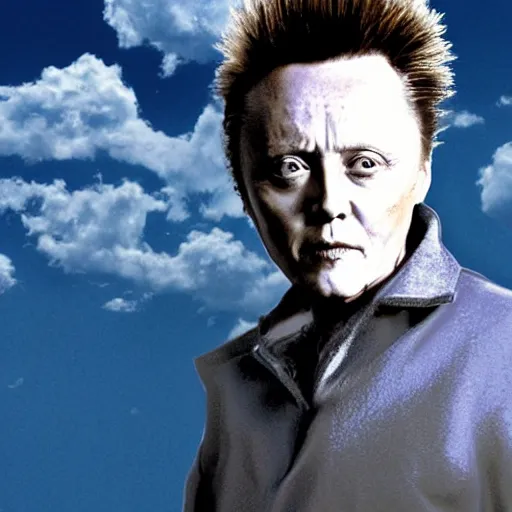 Image similar to christopher walken super saiyan, blue sky and clouds in background