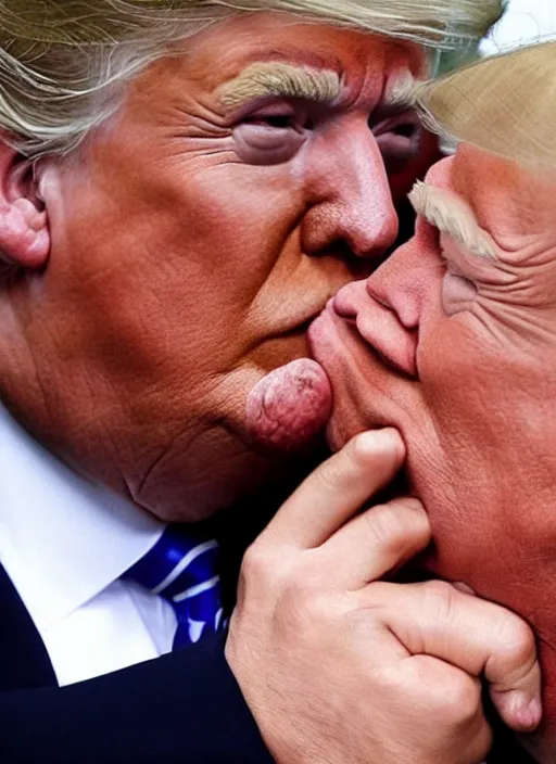 Image similar to beautiful professional romantic portrait photo of donald trump kissing donald trump.