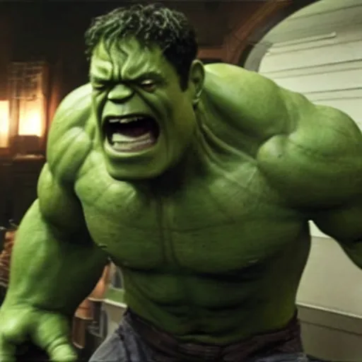 Image similar to a still of tom hanks as the hulk in the avengers movie