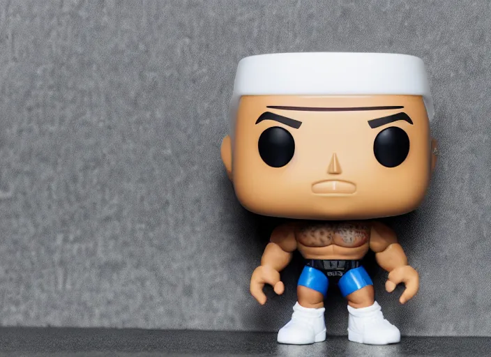 Image similar to product still of Dwayne Johnson funko pop with box, 85mm f1.8