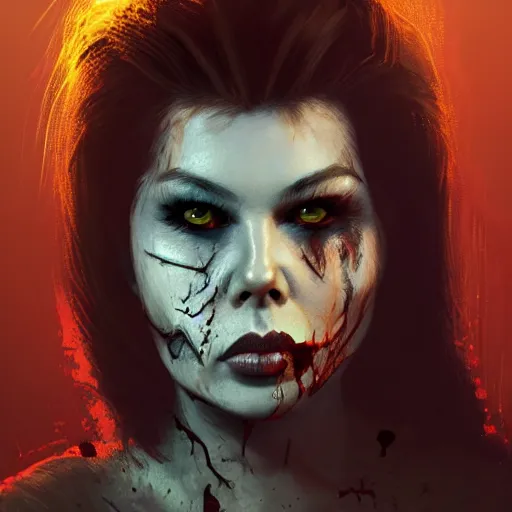 Image similar to portrait of young kim wilde as a zombie with cuts on face, 7 days to die zombie, fine art, award winning, intricate, elegant, sharp focus, cinematic lighting, highly detailed, digital painting, 8 k concept art, art by guweiz and z. w. gu, masterpiece, trending on artstation, 8 k