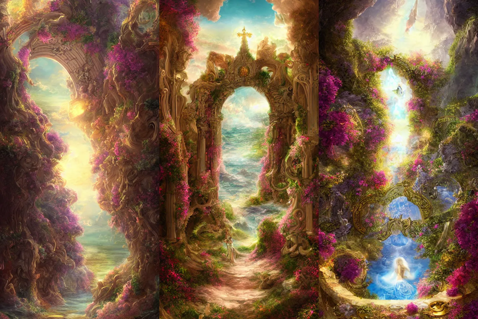 Prompt: fanciful and whimsical The gate to the eternal kingdom of Aphrodite, fantasy, digital art, HD, detailed.