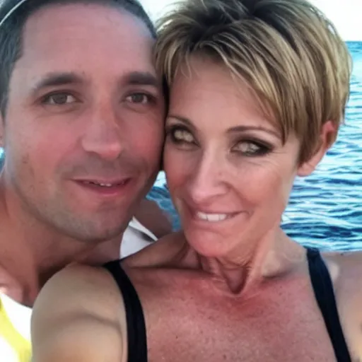 Image similar to photo of a 3 5 year old man that looks young for his age dating a very attractive 5 5 year old woman wearing with short blondish hair wearing a bikini.