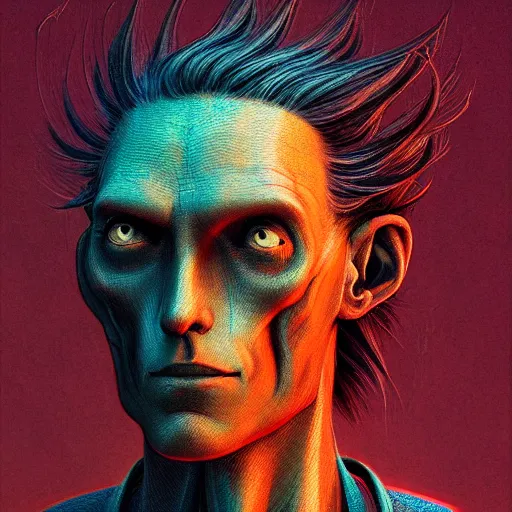 Image similar to scifi character portrait of man in the style of android jones and zdzislaw beksinski, 1 / 4 headshot.