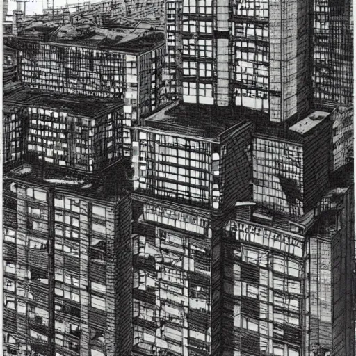 Prompt: a complex of apartments, by katsuhiro otomo, realistic, highly detailed