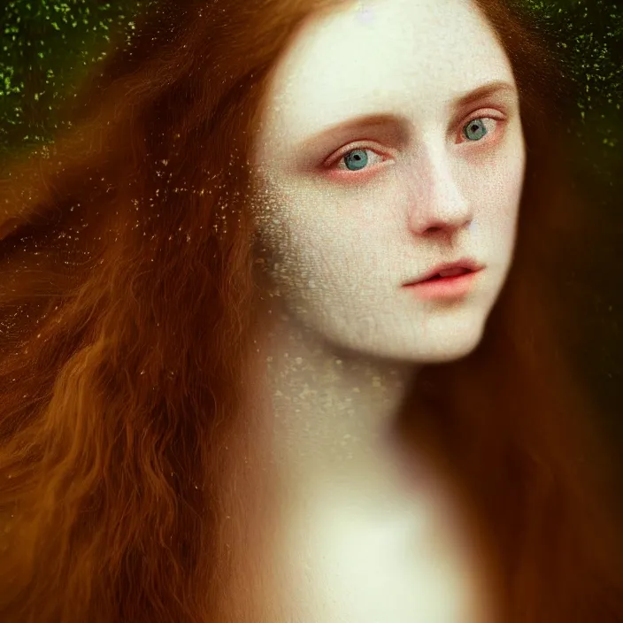 Image similar to Kodak Portra 400, 8K,ARTSTATION, Caroline Gariba, soft light, volumetric lighting, highly detailed, britt marling style 3/4 , extreme Close-up portrait photography of a beautiful woman how pre-Raphaelites,inspired by Ophelia paint, the face emerges from Pamukkale, hair are intricate with highly detailed realistic beautiful flowers , Realistic, Refined, Highly Detailed, interstellar outdoor soft pastel lighting colors scheme, outdoor fine art photography, Hyper realistic, photo realistic