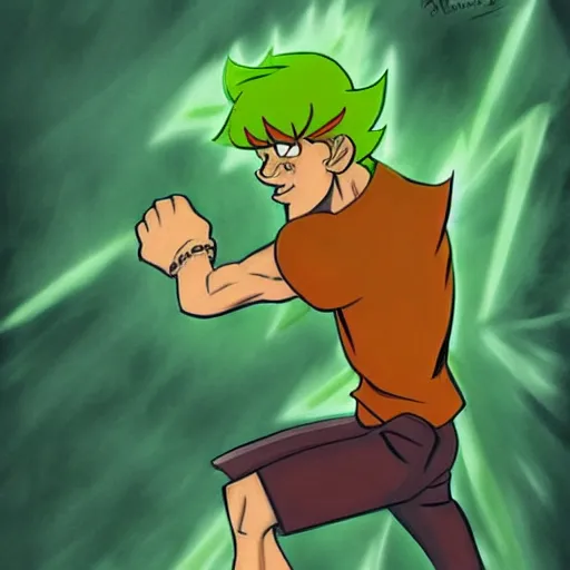 Image similar to a buff shaggy rogers powering up, concept art by hanna - barbera, behance, dau - al - set, groovy, anime, epic