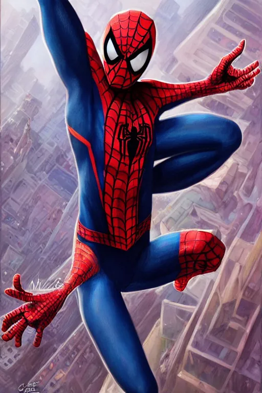 Image similar to Spiderman in a costume with Google colors, intricate, elegant, highly detailed, centered, digital painting, artstation, concept art, smooth, sharp focus, illustration, art by artgerm and donato giancola and Joseph Christian Leyendecker, Ross Tran