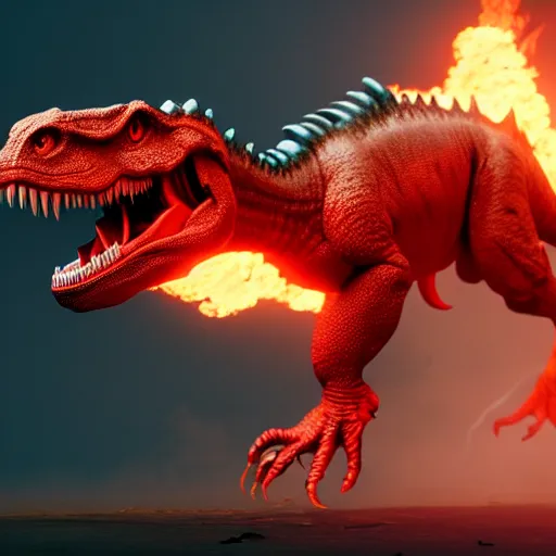Image similar to fire breathing t-rex, highly detailed, 4k, HDR, award-winning, artstation, octane render