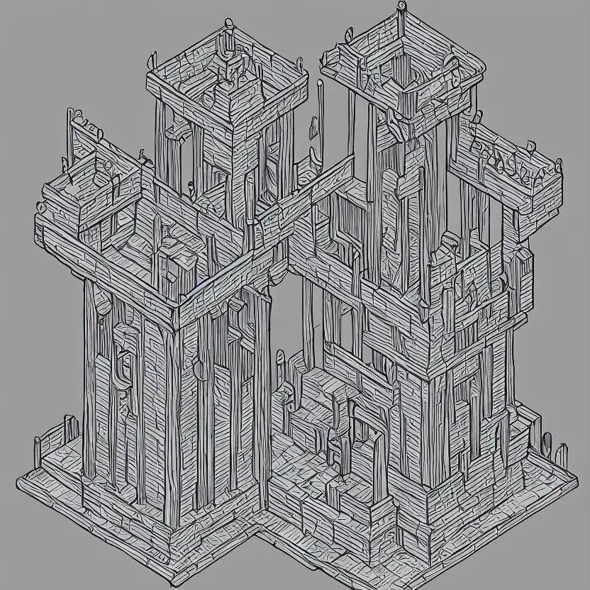 Image similar to isometric view of a wizard's tower, lineart