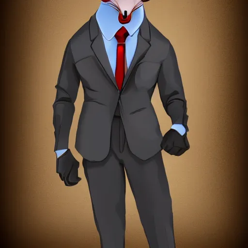 Image similar to strict suit ferret furry man, digital art high quality