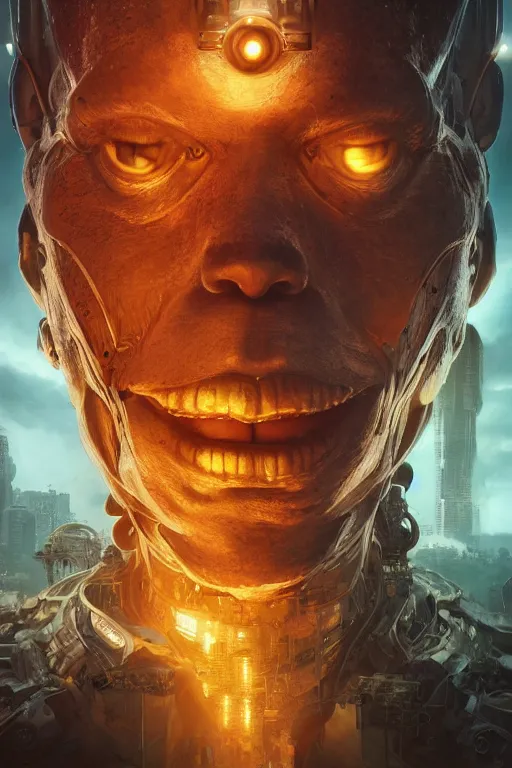 Image similar to the wrath of the seven deadly sins as an i robot, close - up portrait, intricate, elegant, volumetric lighting, scenery, digital painting, highly detailed, artstation, sharp focus, illustration, concept art, luis rollo, ruan jia, steve mccurry, john berkey