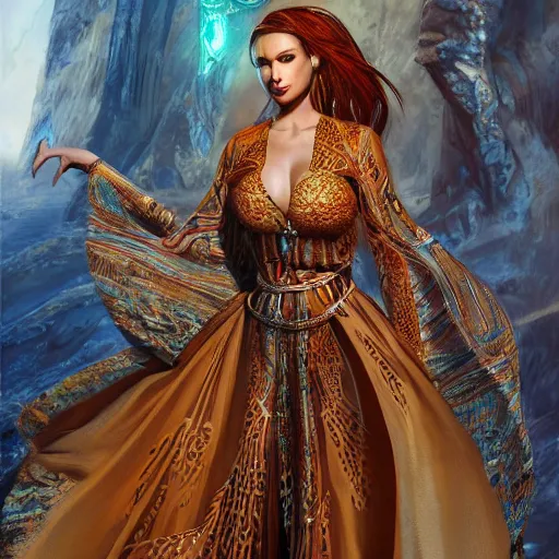 Image similar to a beautiful woman wearing algerian kaftan full body by alex gray and android jones , Karol Bak, Ayami Kojima, Amano , concept art, character design, fantasy,3D, 8k resolution