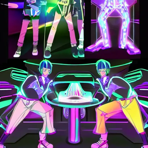 Prompt: Futuristic disco bouncers in anime style