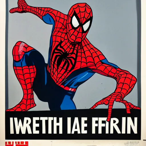 Prompt: Spider man in British propaganda poster