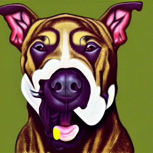 Image similar to hyperrealistic black mouth cur dog as a zombie, artstyle