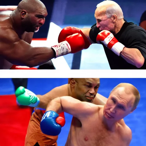 Prompt: heavyweight boxing match putin vs biden. high colors. loud noises